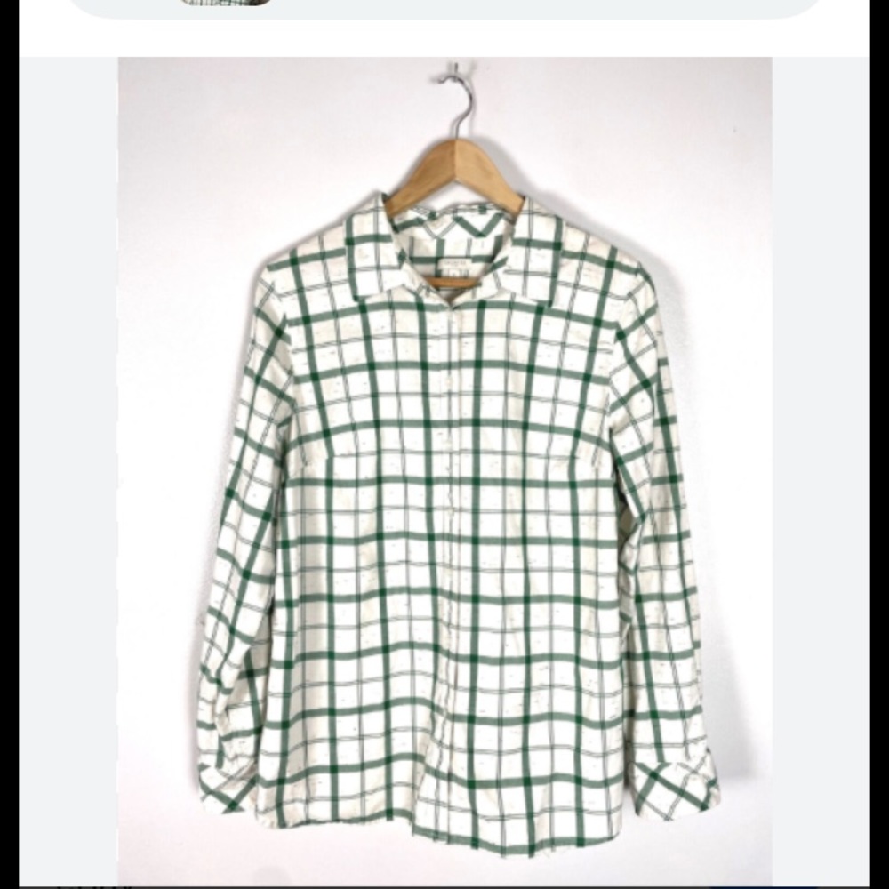 Talbots Green and White Checkered Shirt